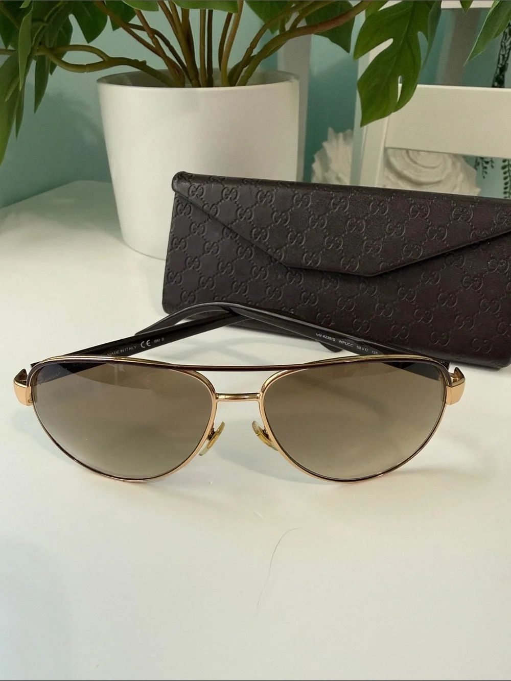 Gucci Gold Frame Sunglasses with Brown Lenses